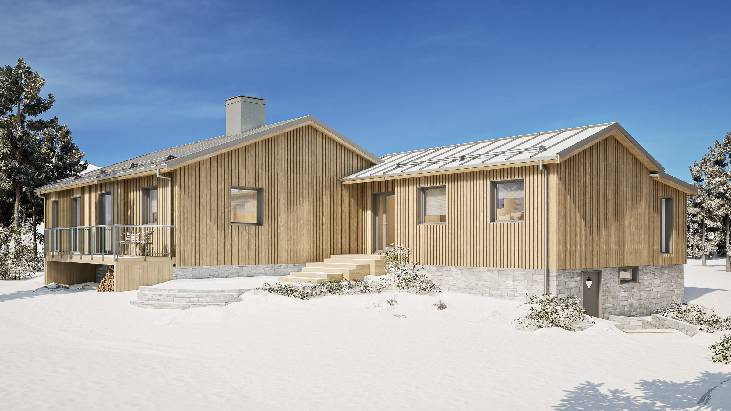 Framsida med entré och nya proportioner i fasaden