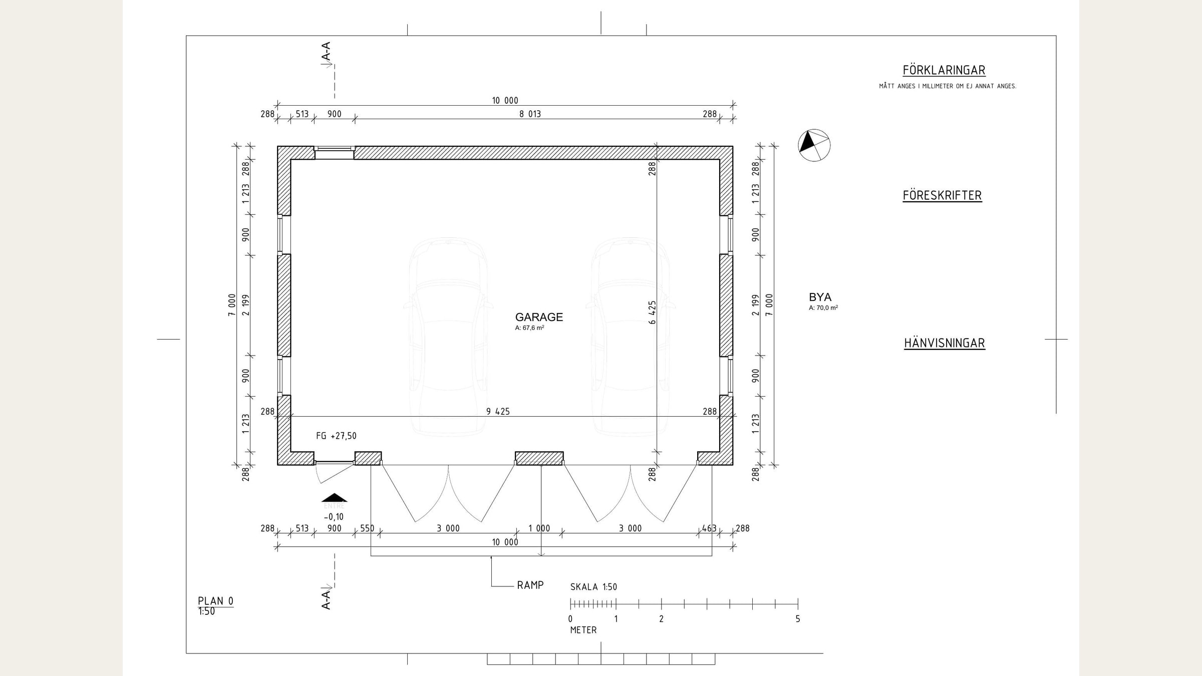 Planritning för garage och tillhörande funktioner
