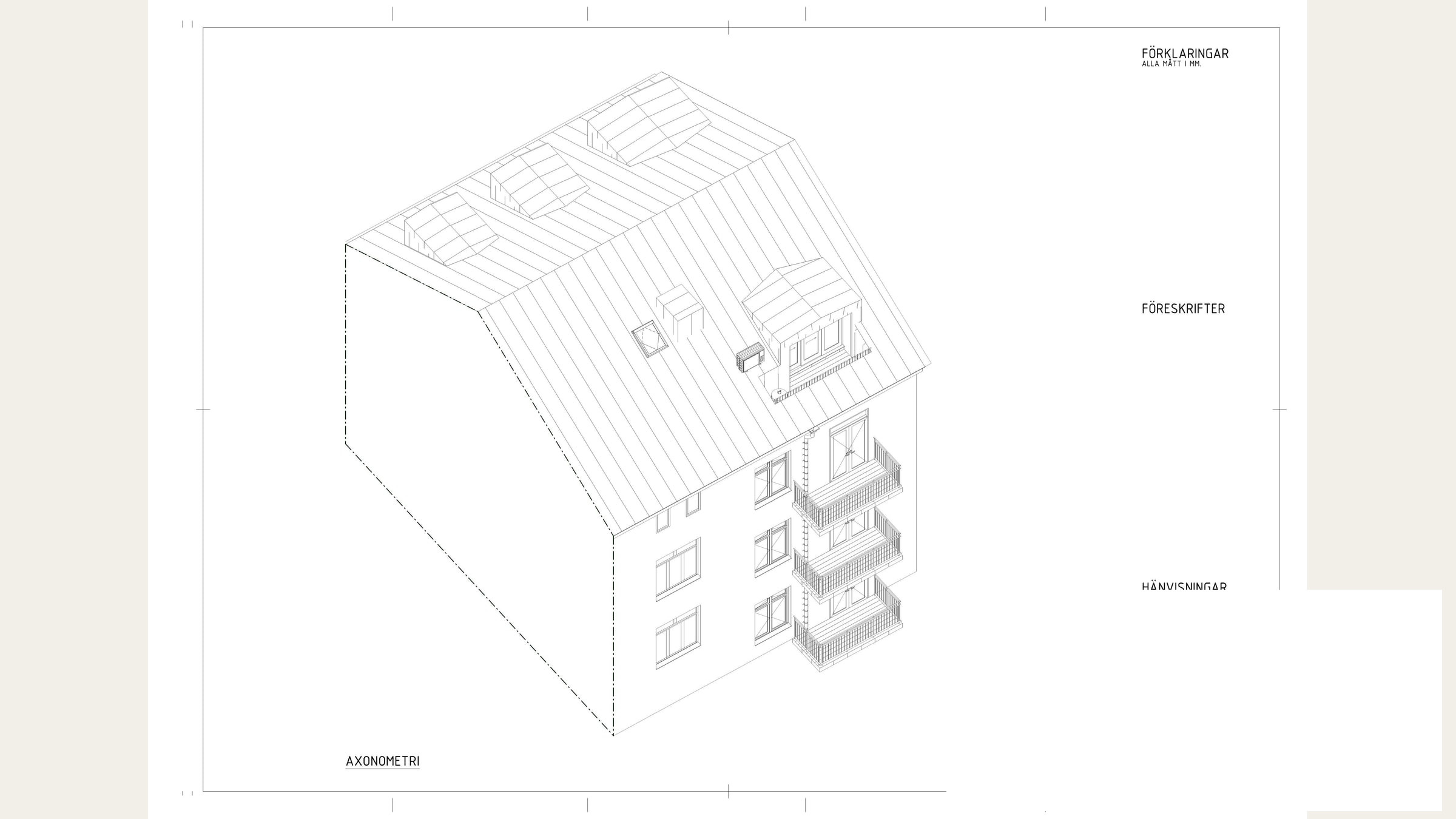 Axonometri som visar takterrassens placering i den befintliga byggnaden